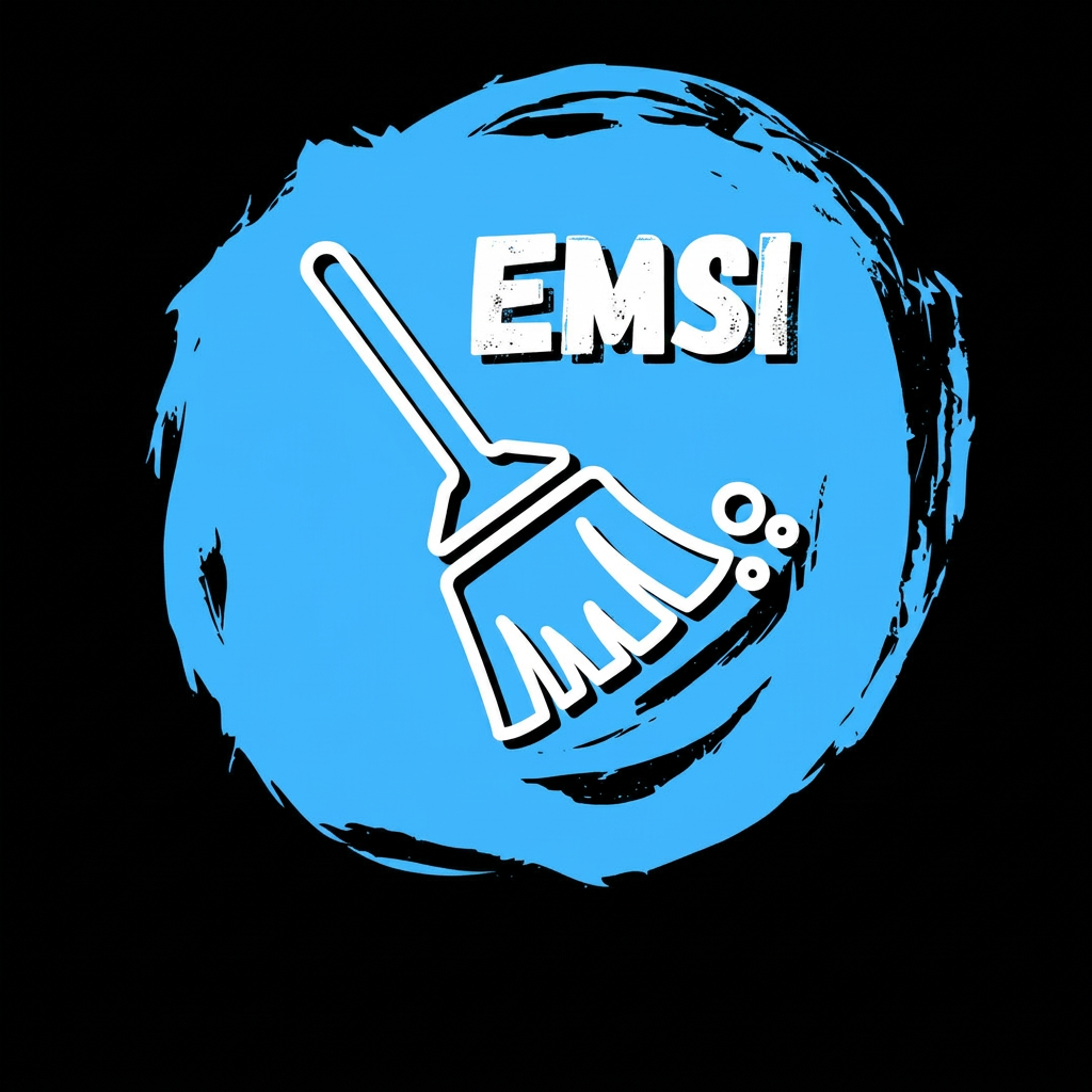 Logo von EMSI Reinigungsteam Herne auf schwarzem Hintergrund
