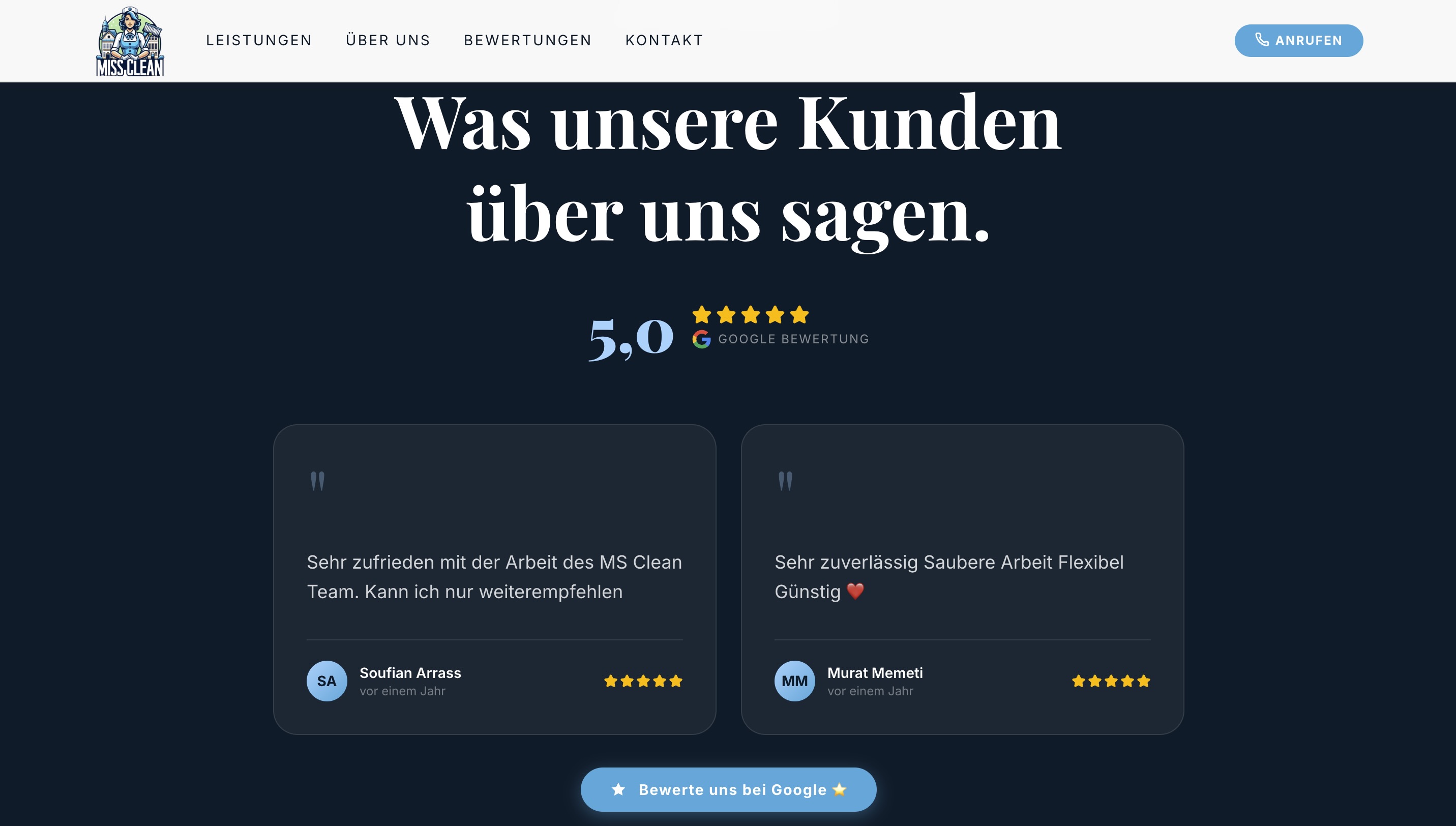 Miss Clean Bochum – Google Bewertungen 5,0 Sterne